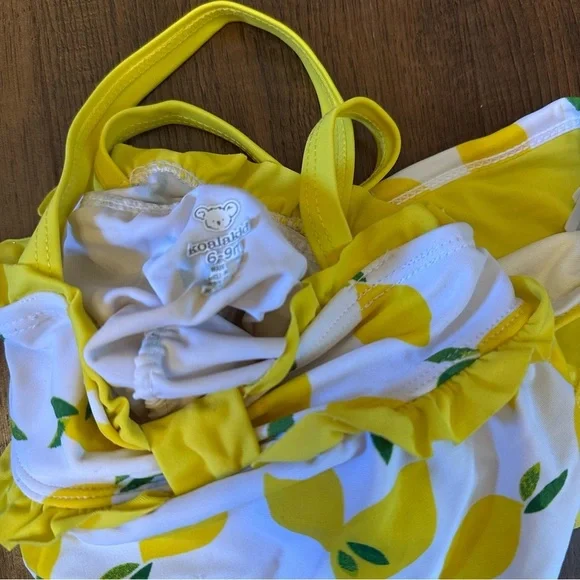 Koala Kids Yellow & White Baby Girl Lemon Tankini Swimsuit 6-9 Months - Picture 5 of 6